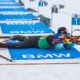 Biathlète au tir couché lors de la Coupe du monde de biathlon à Oberhof