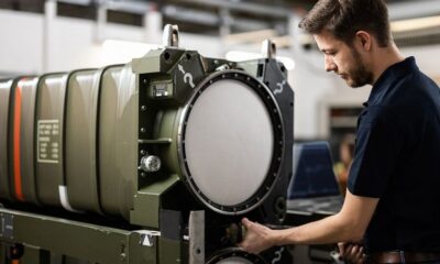Technicien manipulant des conteneurs de transport de missiles chez MBDA