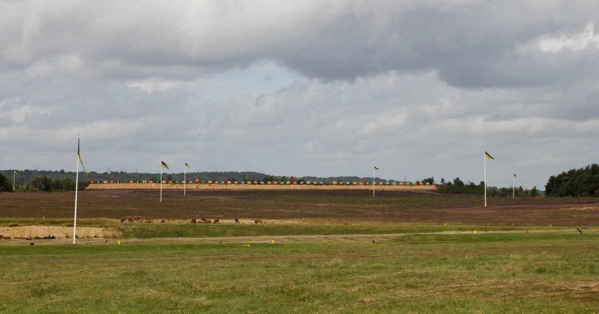 La ligne de cibles du pas de tir de Stickledown, au National Shooting Centre de Bisley
