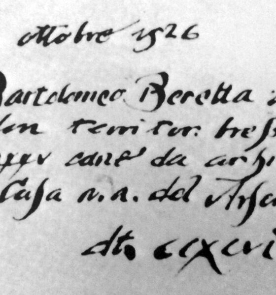 Reçu daté du 3 octobre 1526 par lequel Bartolomeo Beretta livre des canons d'arquebuse à l'Arsenal de Venise